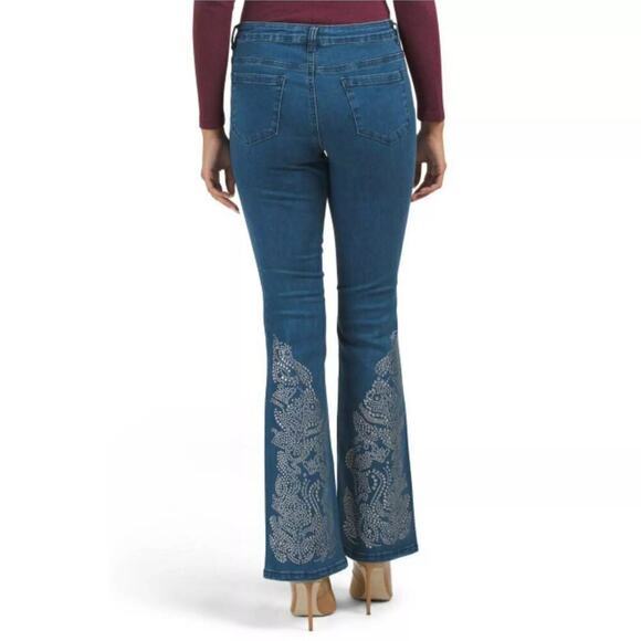 New Catherine Malandrino Women's Studded Flare Leg Denim Jeans - Picture 2 of 7